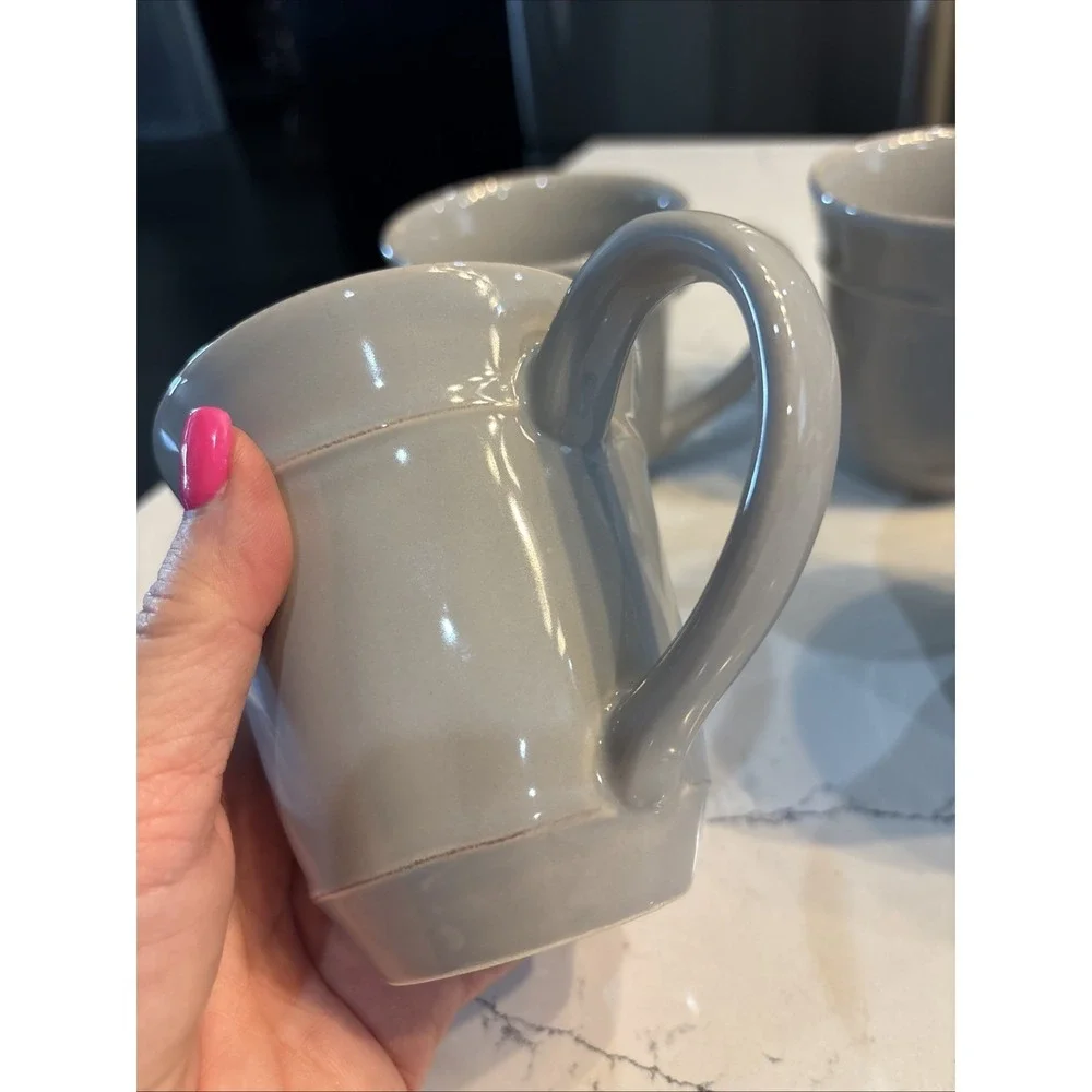 (4) Pottery Barn Cambria Celadon Coffee Mugs Portugal Gray Never Used